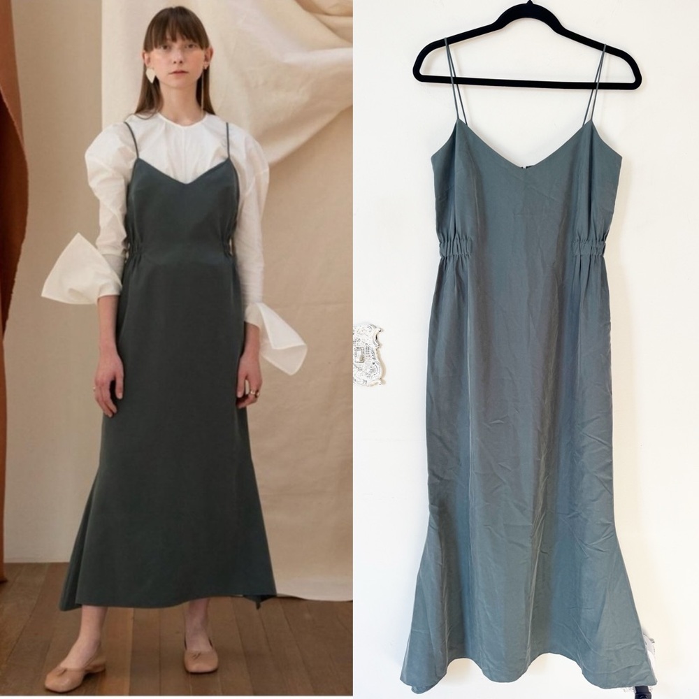 J. Chung Dark Green Turin Slip Dress S